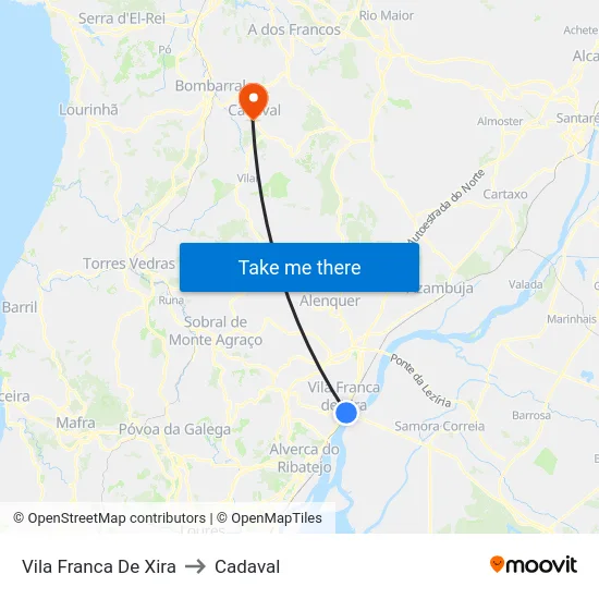 Vila Franca De Xira to Cadaval map