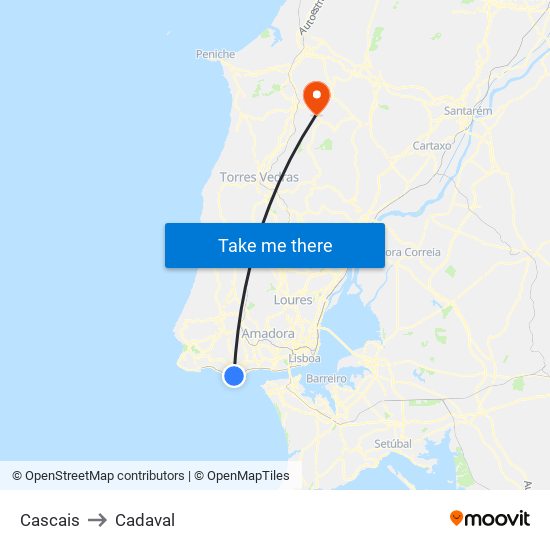 Cascais to Cadaval map