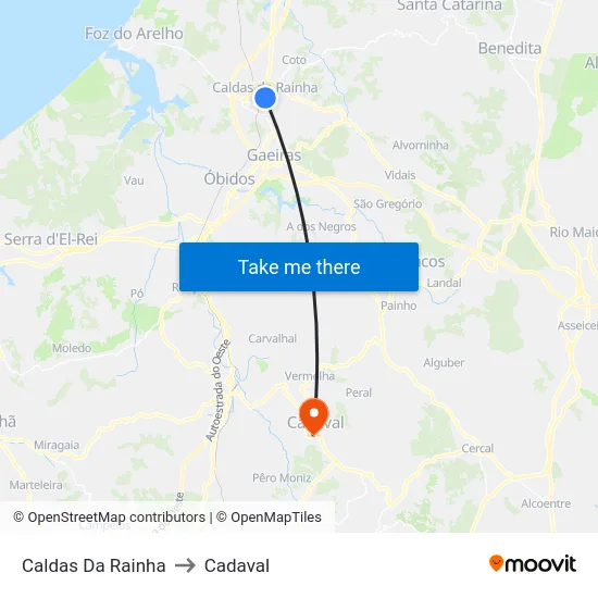 Caldas Da Rainha to Cadaval map