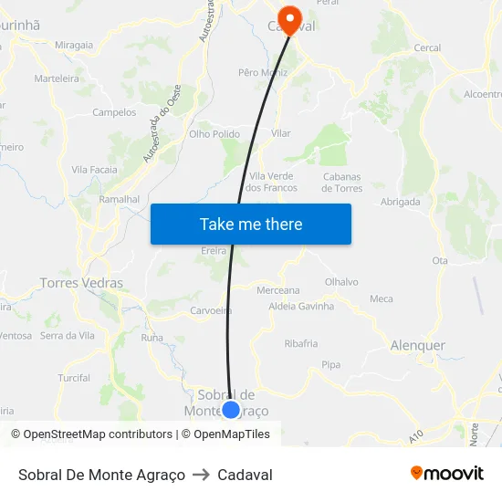 Sobral De Monte Agraço to Cadaval map