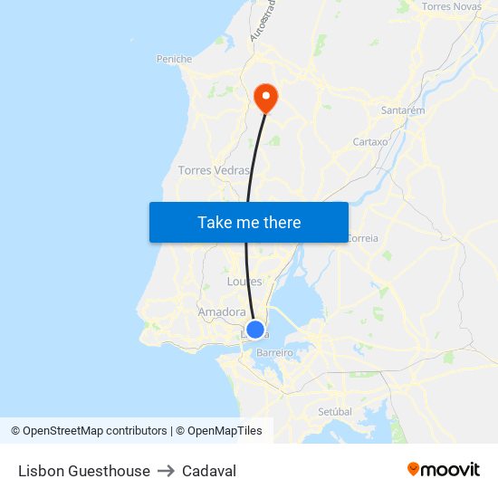 Lisbon Guesthouse to Cadaval map