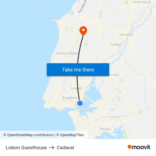 Lisbon Guesthouse to Cadaval map
