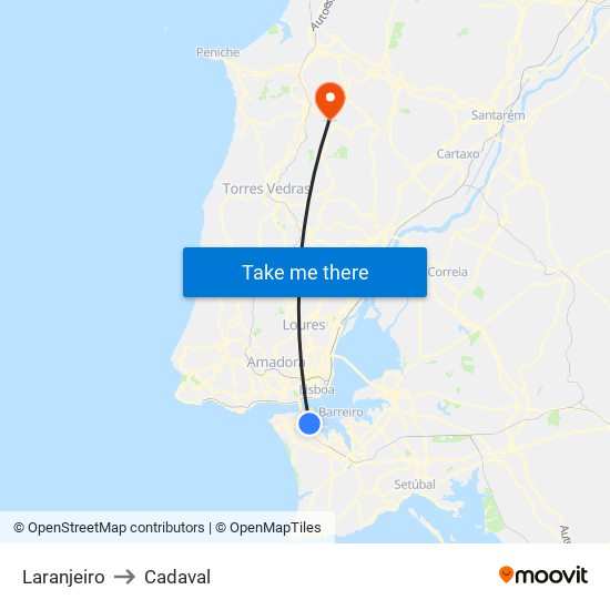 Laranjeiro to Cadaval map