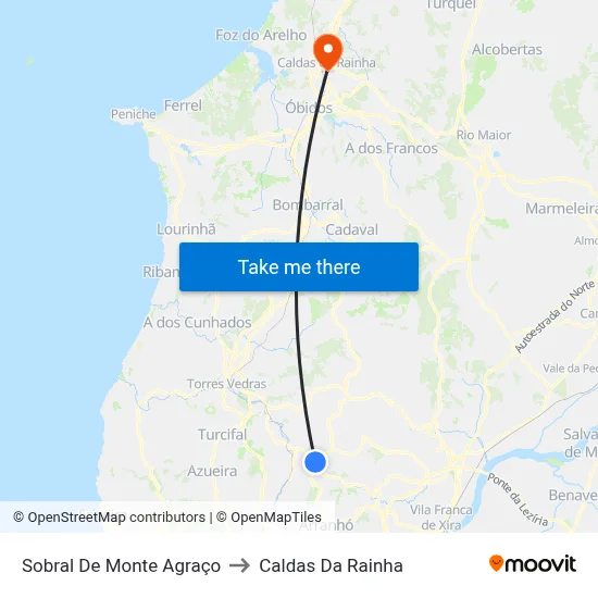 Sobral De Monte Agraço to Caldas Da Rainha map
