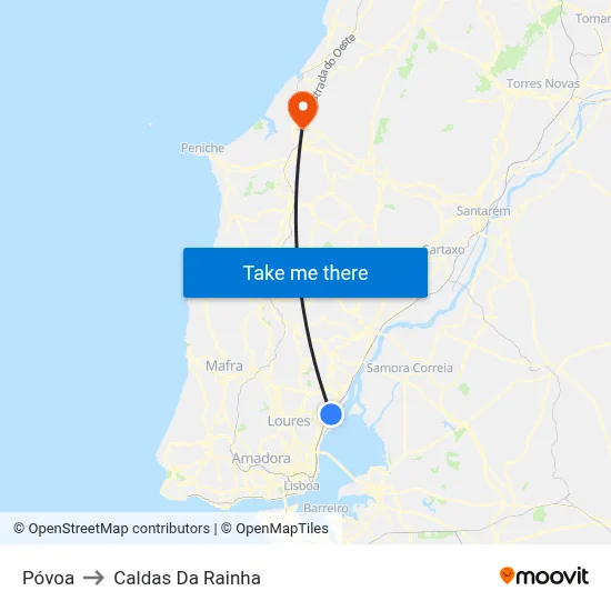 Póvoa to Caldas Da Rainha map