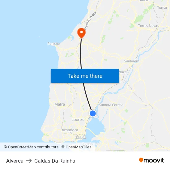 Alverca to Caldas Da Rainha map