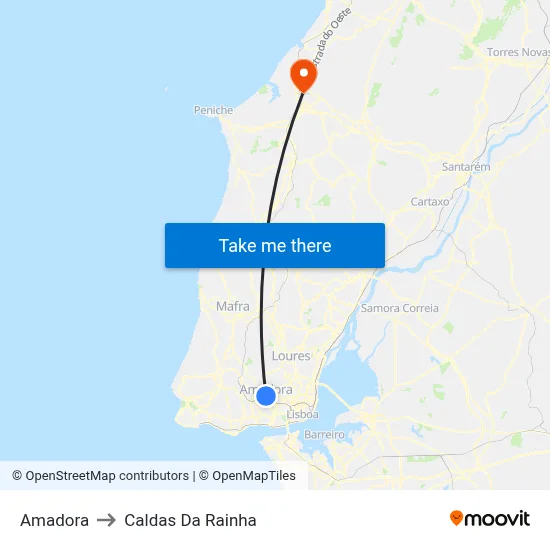 Amadora to Caldas Da Rainha map