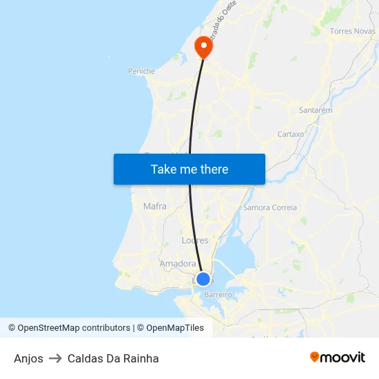 Anjos to Caldas Da Rainha map