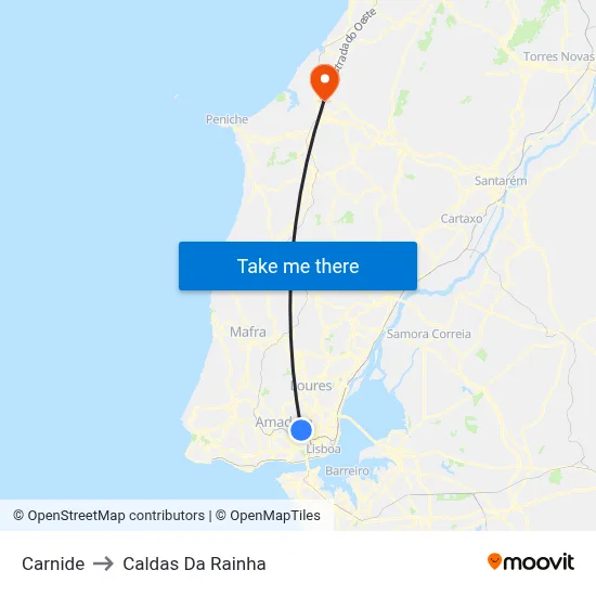 Carnide to Caldas Da Rainha map