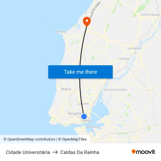 Cidade Universitária to Caldas Da Rainha map