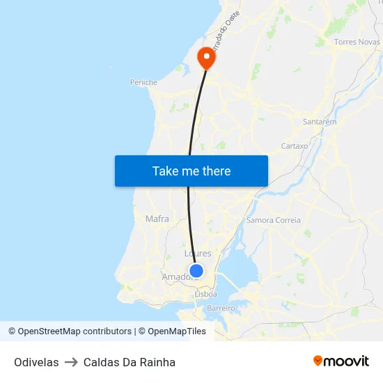 Odivelas to Caldas Da Rainha map