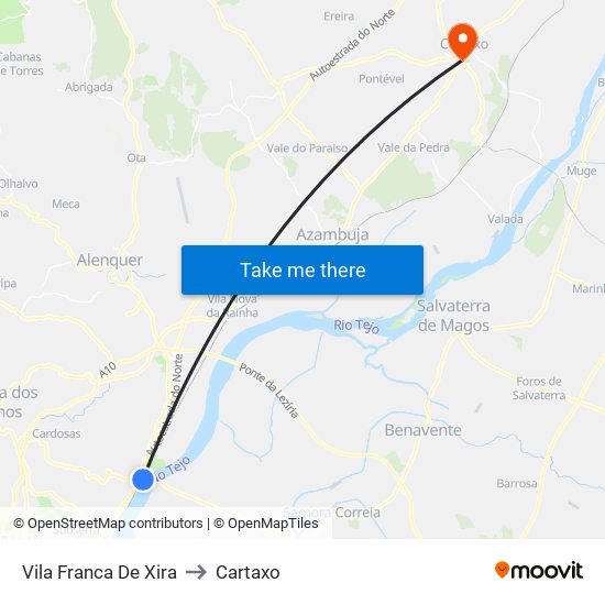 Vila Franca De Xira to Cartaxo map