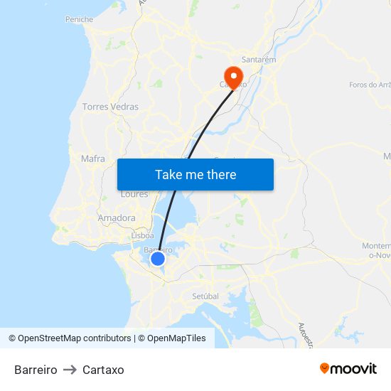 Barreiro to Cartaxo map