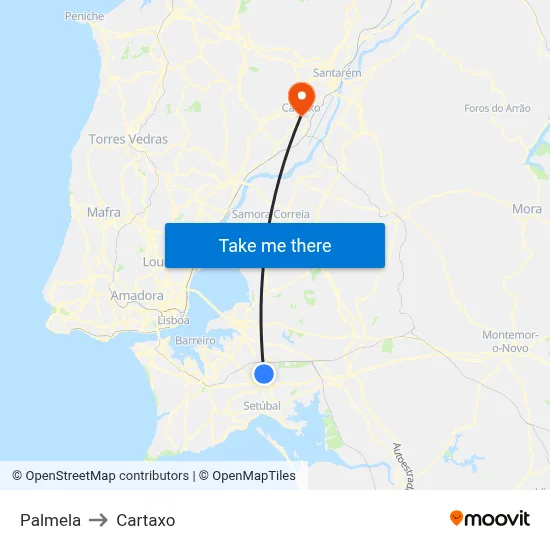 Palmela to Cartaxo map