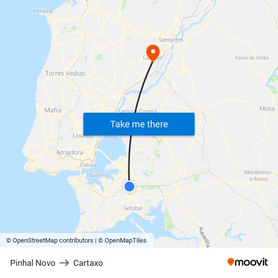 Pinhal Novo to Cartaxo map