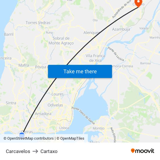 Carcavelos to Cartaxo map