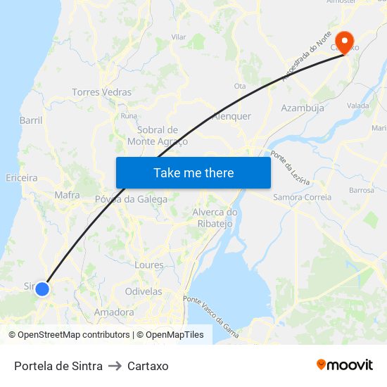 Portela de Sintra to Cartaxo map