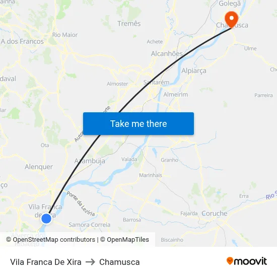 Vila Franca De Xira to Chamusca map