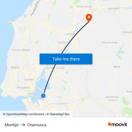 Montijo to Chamusca map