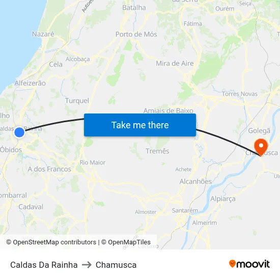Caldas Da Rainha to Chamusca map