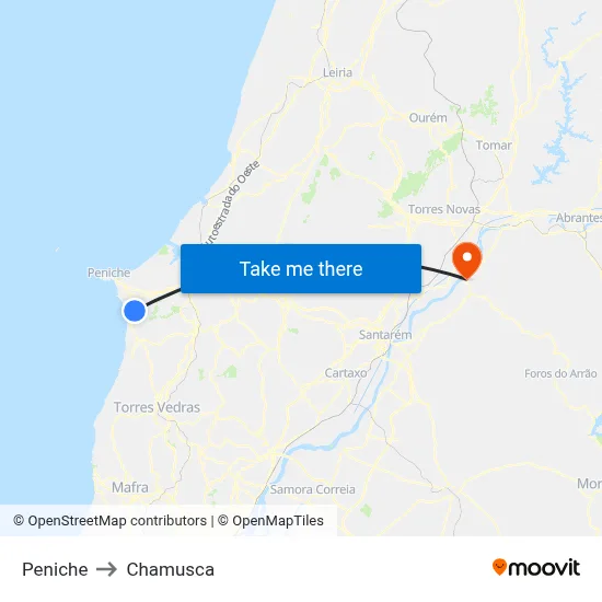 Peniche to Chamusca map