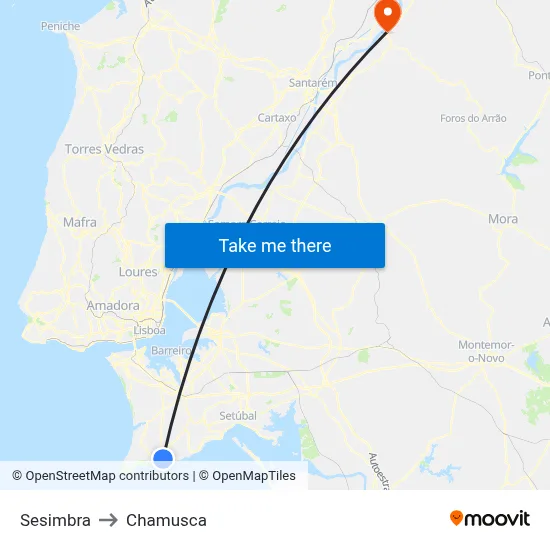 Sesimbra to Chamusca map