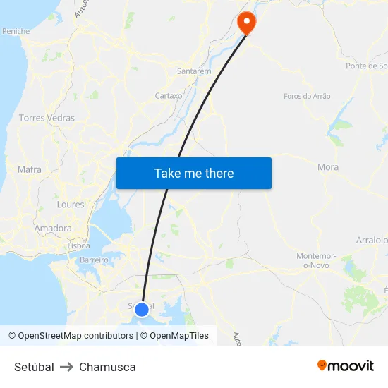 Setúbal to Chamusca map