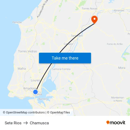 Sete Rios to Chamusca map