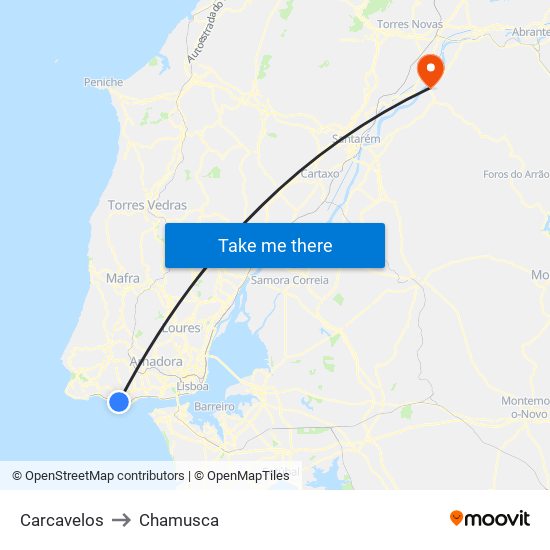 Carcavelos to Chamusca map