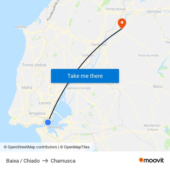 Baixa / Chiado to Chamusca map