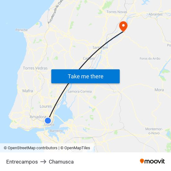 Entrecampos to Chamusca map