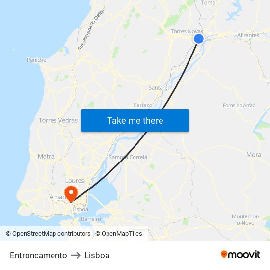 Entroncamento to Lisboa map