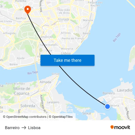 Barreiro to Lisboa map