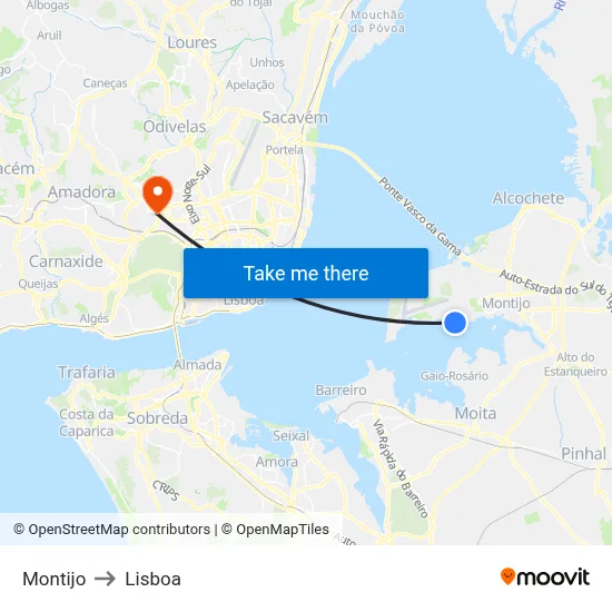 Montijo to Lisboa map