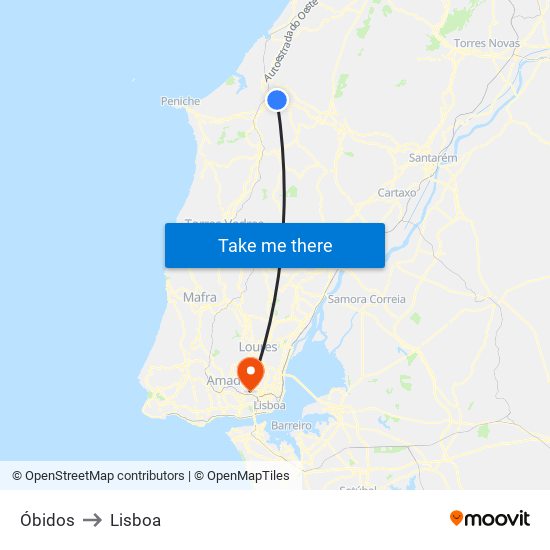 Óbidos to Lisboa map