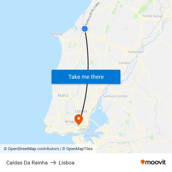 Caldas Da Rainha to Lisboa map
