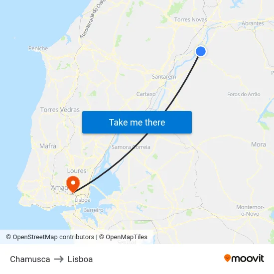 Chamusca to Lisboa map
