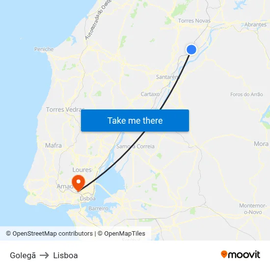 Golegã to Lisboa map