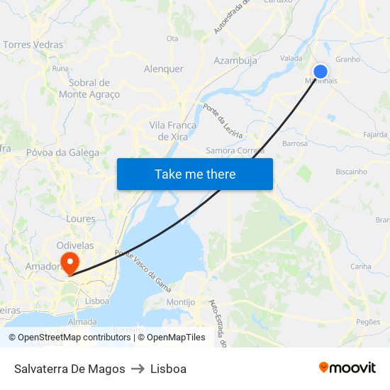 Salvaterra De Magos to Lisboa map