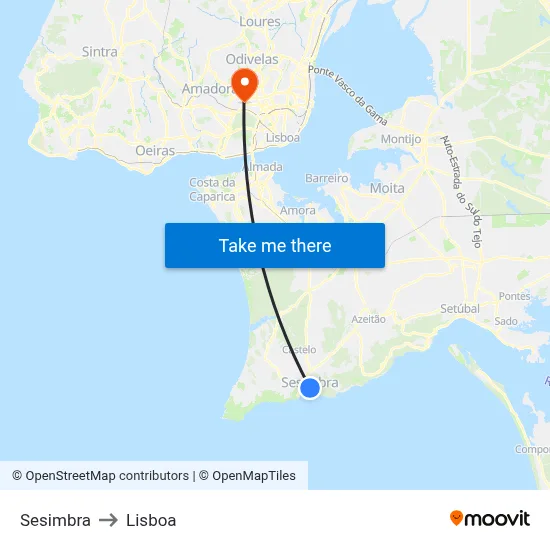 Sesimbra to Lisboa map