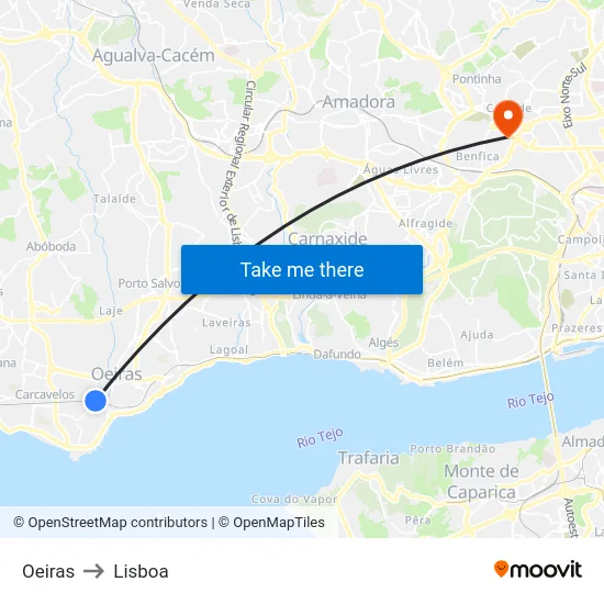 Oeiras to Lisboa map