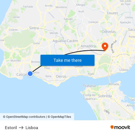 Estoril to Lisboa map