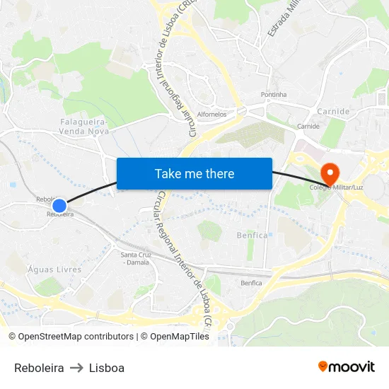 Reboleira to Lisboa map