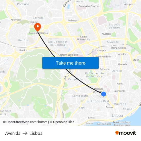 Avenida to Lisboa map