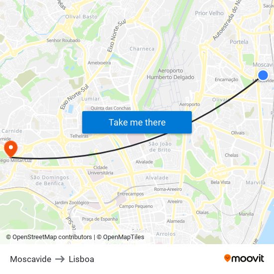 Moscavide to Lisboa map