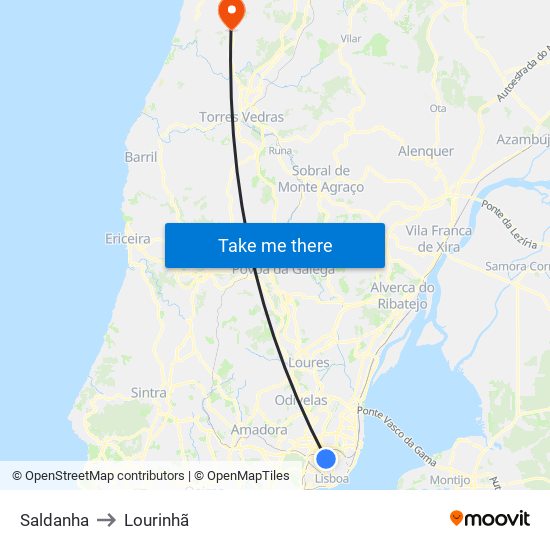 Saldanha to Lourinhã map