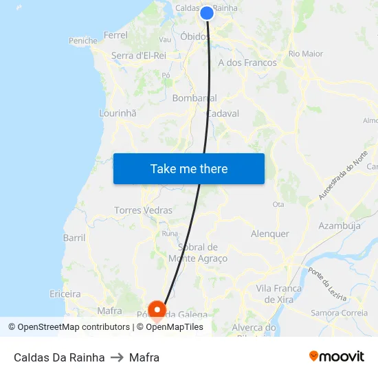 Caldas Da Rainha to Mafra map