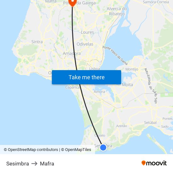 Sesimbra to Mafra map