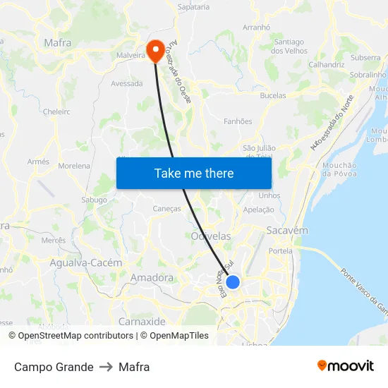 Campo Grande to Mafra map