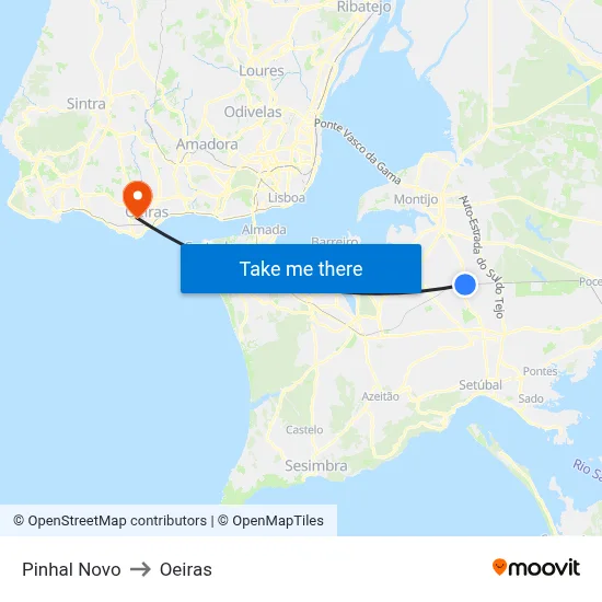 Pinhal Novo to Oeiras map